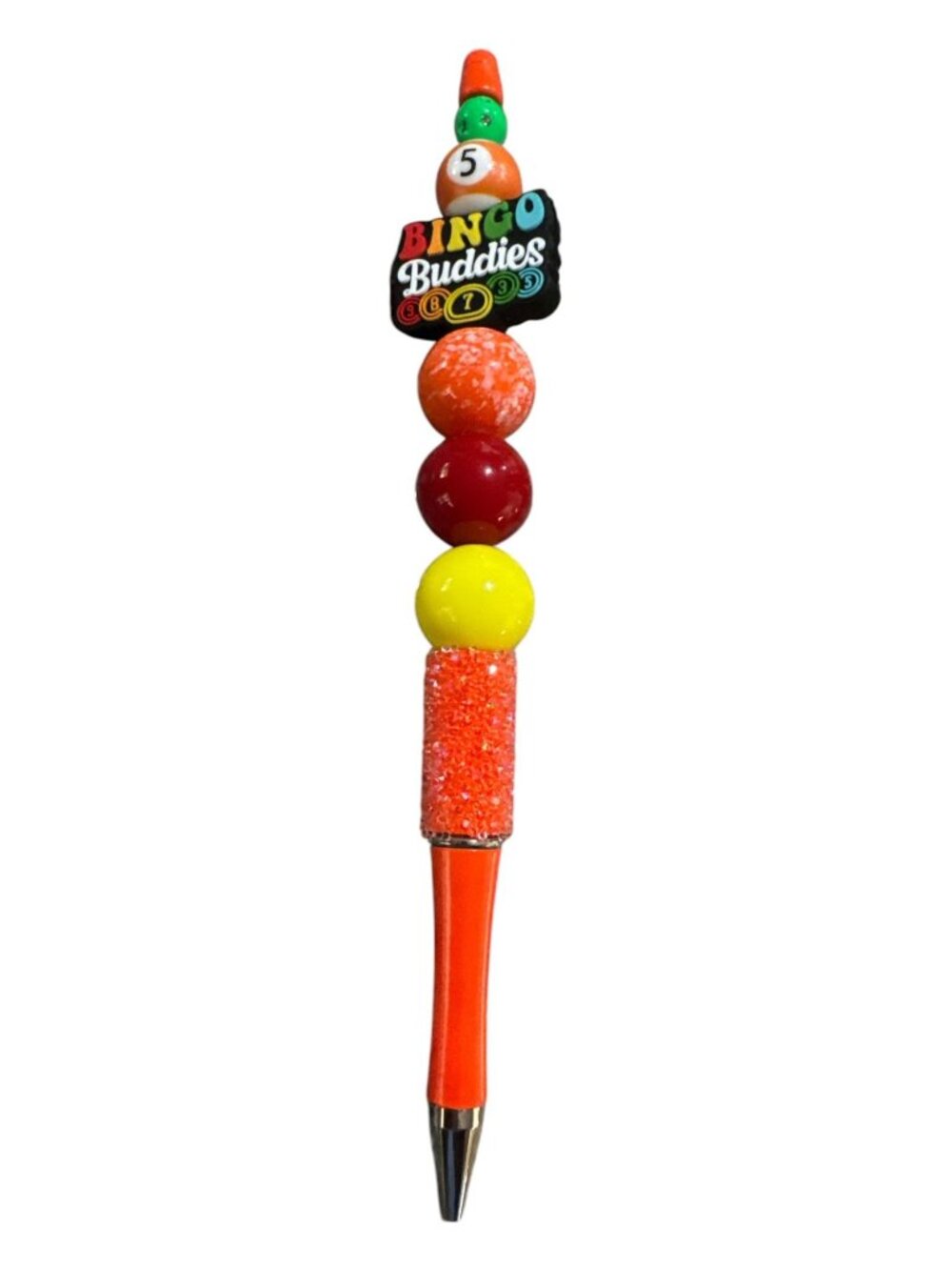 Bingo Buddies Ballpoint Pen With Colorful Beads & Glitter Handle Fun Novelty Des